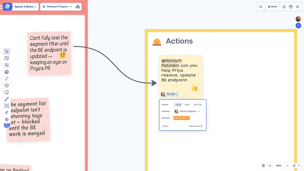 Create actions during a session