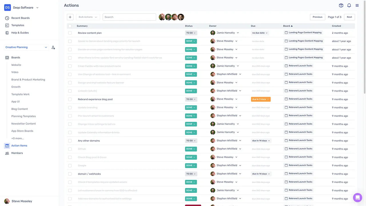 Manage actions between meetings